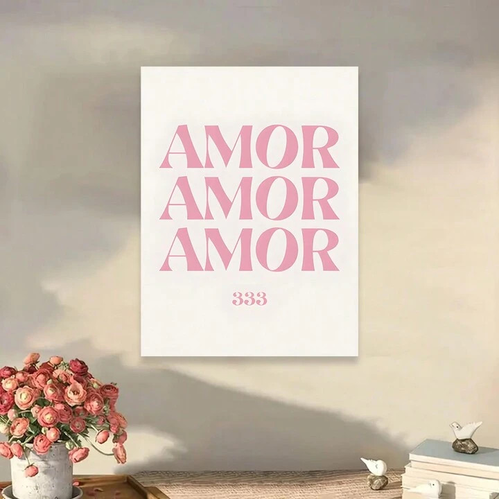 $2.40              1pc, Abstract Creative Font Wall Art Canvas Painting, Pink Cartoon Art Word, A... | SHEIN