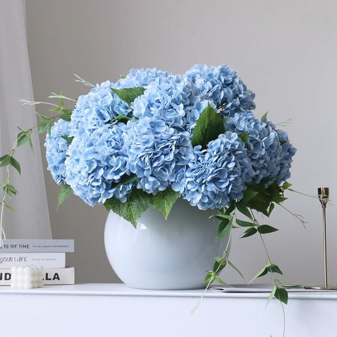 4pcs 21" Faux Blue Hydrangeas Artificial Flowers, Real Touch Silk Hydrangea Flowers with Stems fo... | Amazon (US)