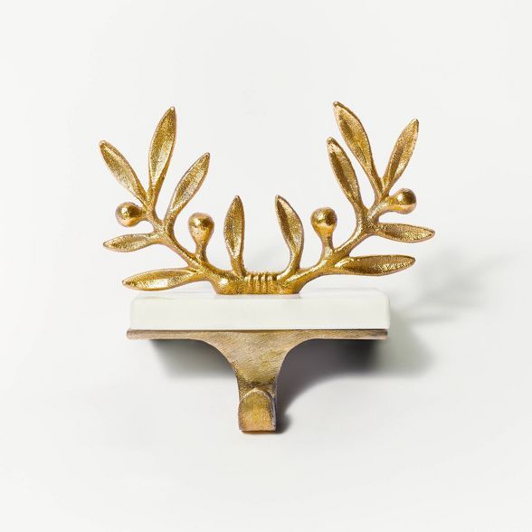 5.5" x 3.2" Semi Circle Brass Leaves Stocking Holder - Threshold™ designed with Studio McGee | Target