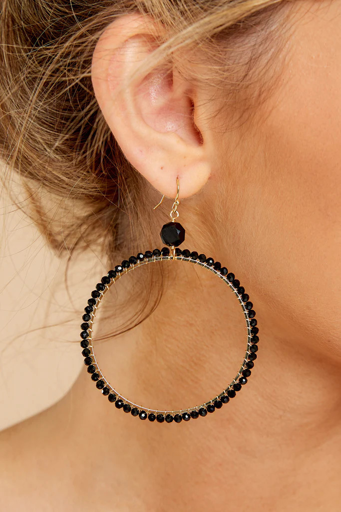 On A Roll Black Hoop Earrings | Red Dress 