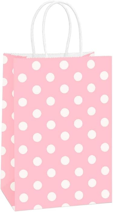 BagDream Small Gift Bags 25Pcs 5.25x3x8 Inches Kraft Paper Bags with Handles, Pink Dot Paper Gift... | Amazon (US)