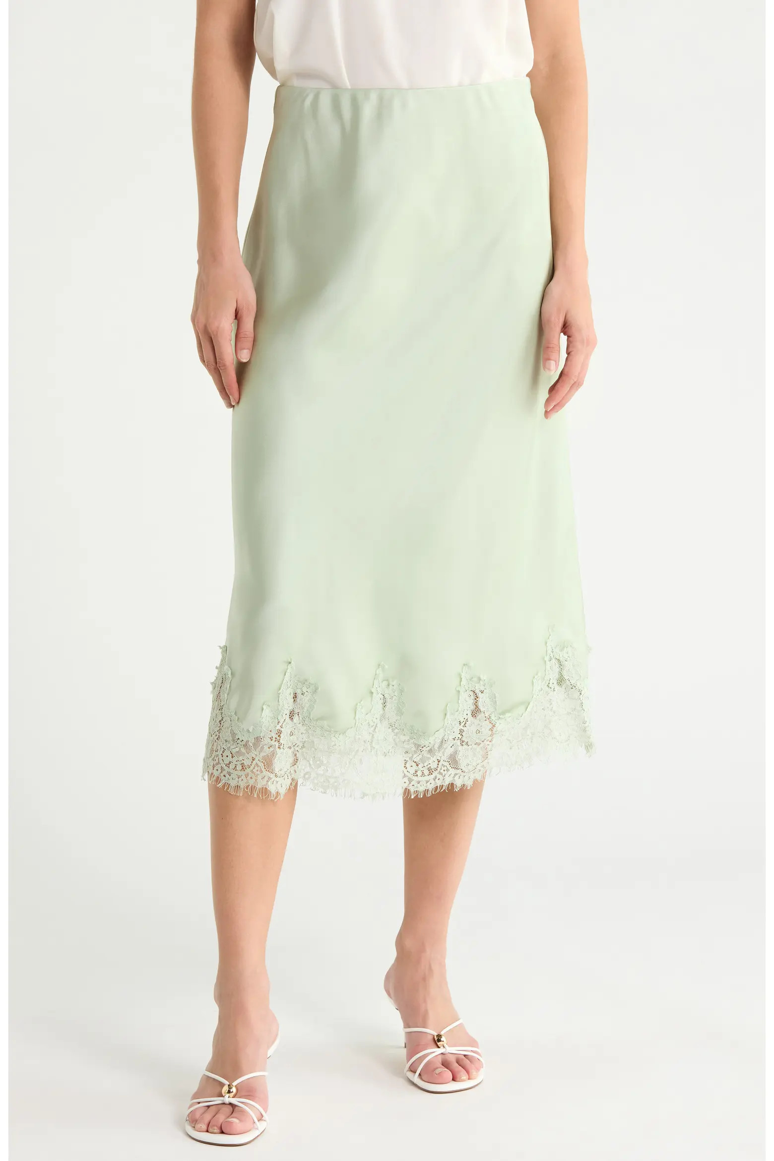 Renee C Lace Hem Satin Midi Skirt (Women) | Nordstromrack | Nordstrom Rack