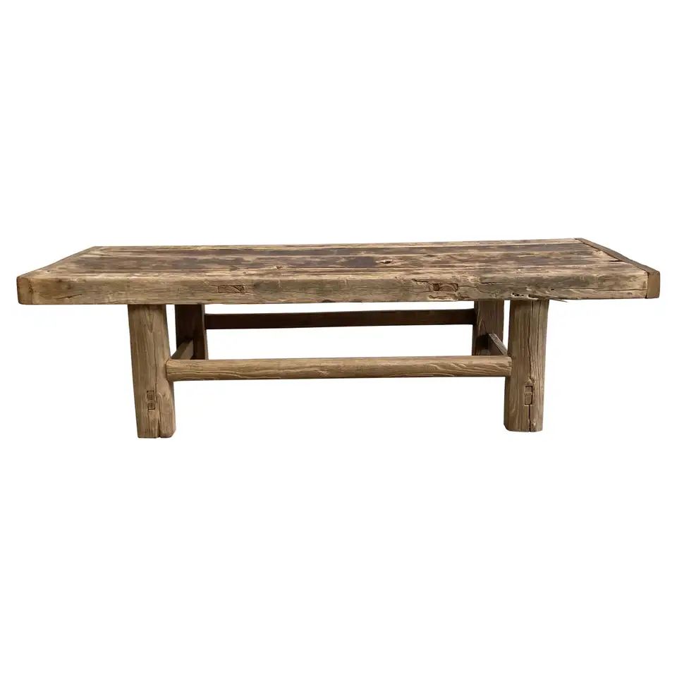 Vintage Elm Wood Coffee Table with Natural Patina | 1stDibs
