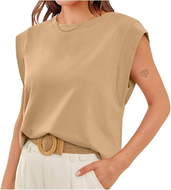 Summer Tops for Women Dressy Cap Sleeve Crewneck Basic T Shirts Casual Fashion Striped Tank Top L... | Amazon (US)