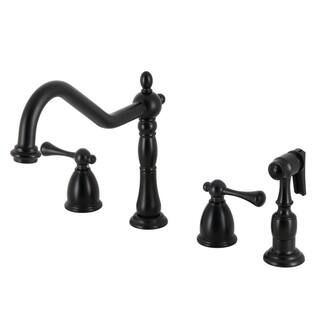 Kingston Brass Heritage 2-Handle Deck Mount Widespread Kitchen Faucets with Brass Sprayer in Matt... | The Home Depot