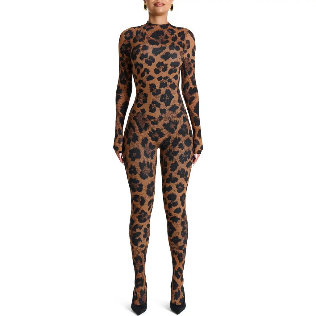 Naked Wardrobe Animal Print Closed Toe Jumpsuit in Leopard at Nordstrom, Size Small | Nordstrom