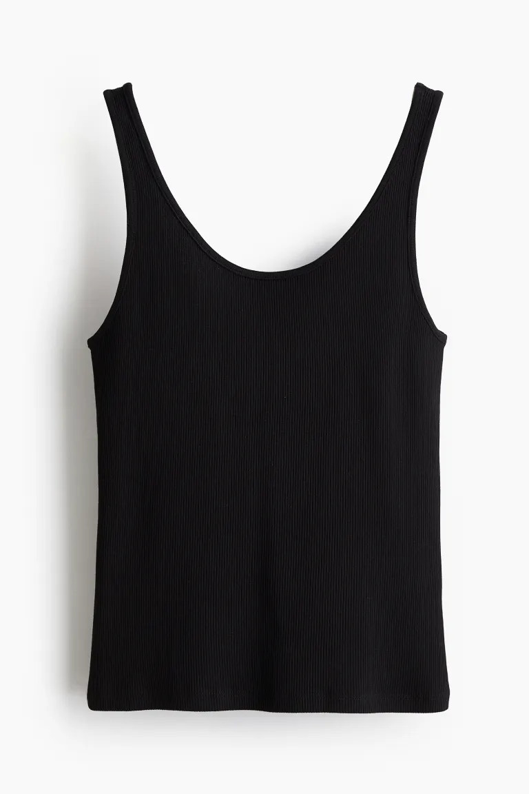 Camiseta de tirantes en canalé - Escote pronunciado - Sin mangas - Negro - MUJER | H&M ES | H&M (FR, IT, ES, PT, BE)