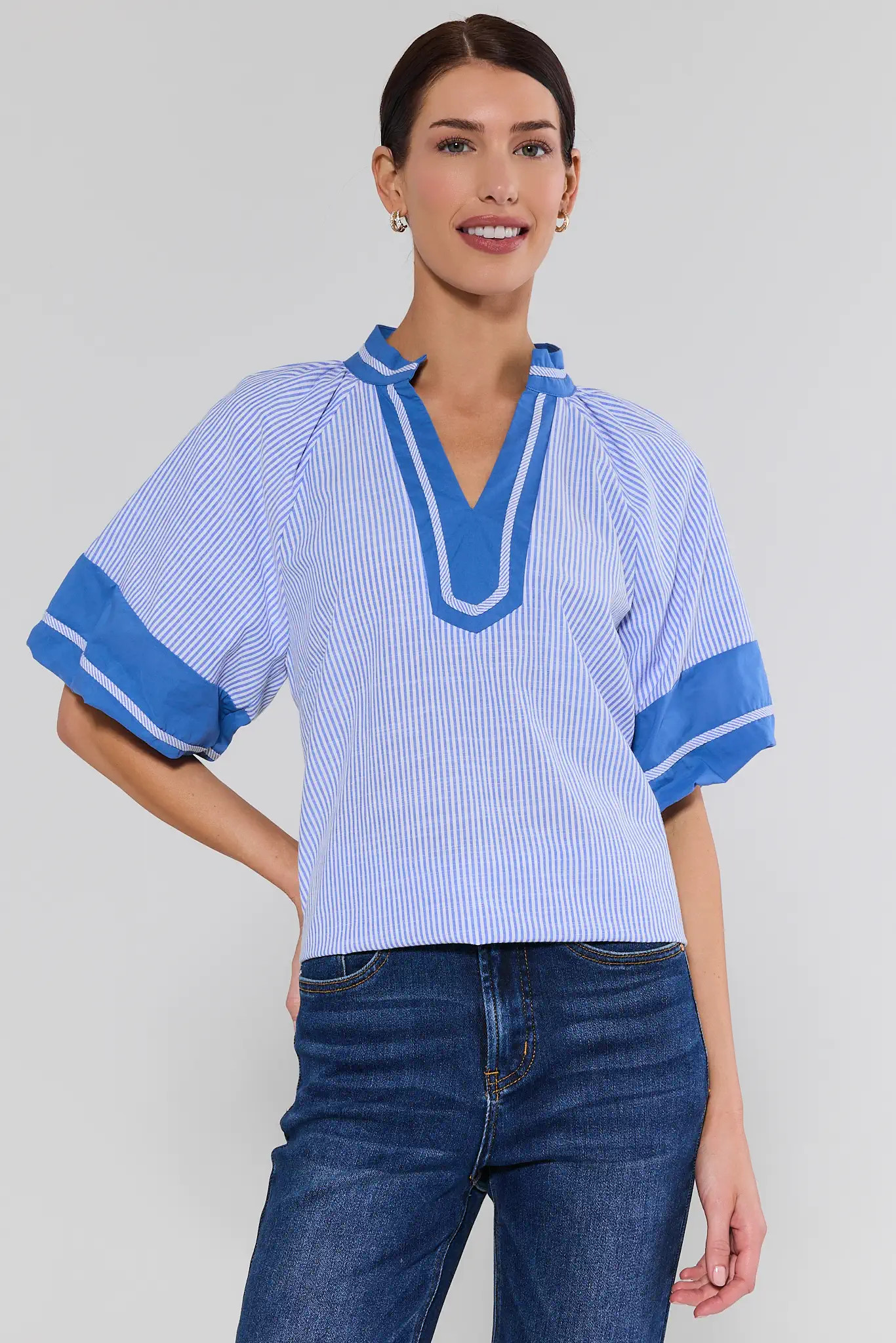 Blue Trim Striped Top | Avara