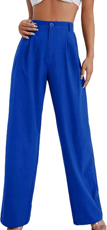 MakeMeChic Women's High Waisted Pockets Work Office Palazzo Wide Leg Pants | Amazon (US)