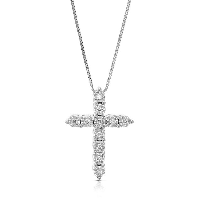 1/20 cttw Lab Grown Diamond Cross Pendant Necklace .925 Sterling Silver 1/2 Inch with 18 Inch Cha... | Shop Simon