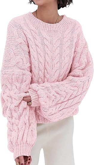 PRETTYGARDEN Womens Sweaters Fall 2025 Cable Knit Long Sleeve Crewneck Oversized Sweater Chunky P... | Amazon (US)