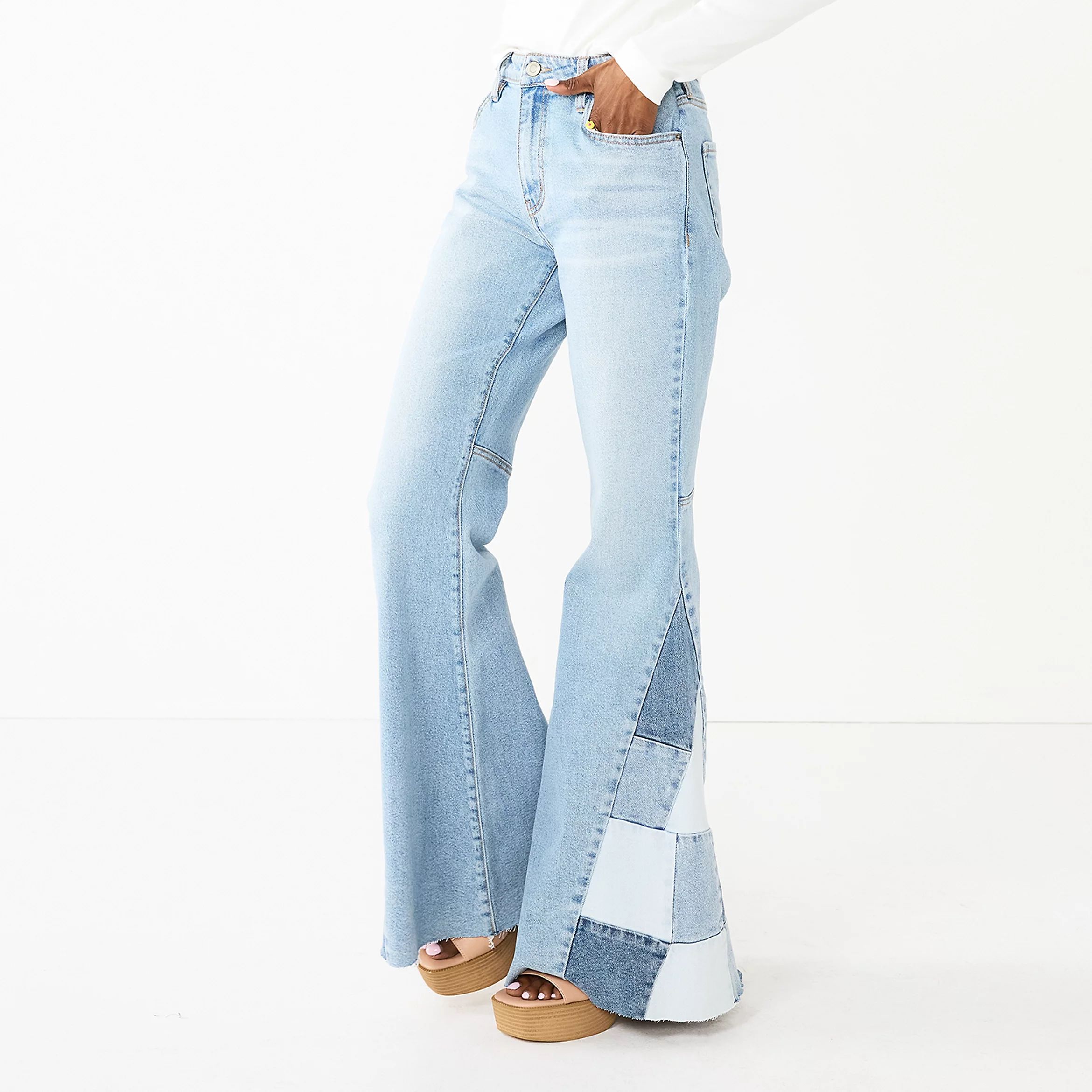 Juniors' SO® Low-Rise Patchwork Extreme Flare Jeans | Kohls | Kohl's