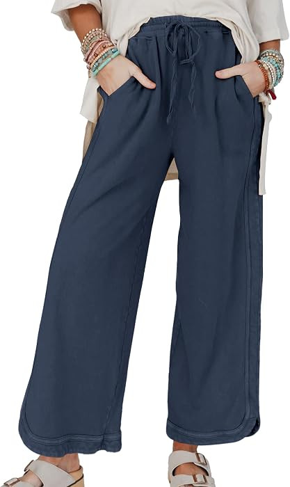 Hixiaohe Women's Casual Wide Leg Sweatpants High Waist Baggy Acid Wash Pants Drawstring Athletic ... | Amazon (US)
