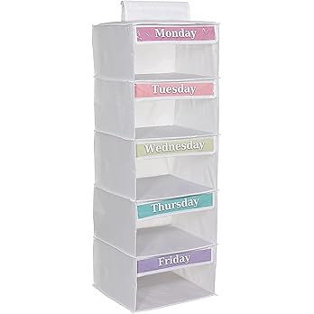 5-Shelf Weekly Clothes Organizer for Kids, 33-Inch Hanging Closet Storage Unit for School Outfits... | Amazon (US)