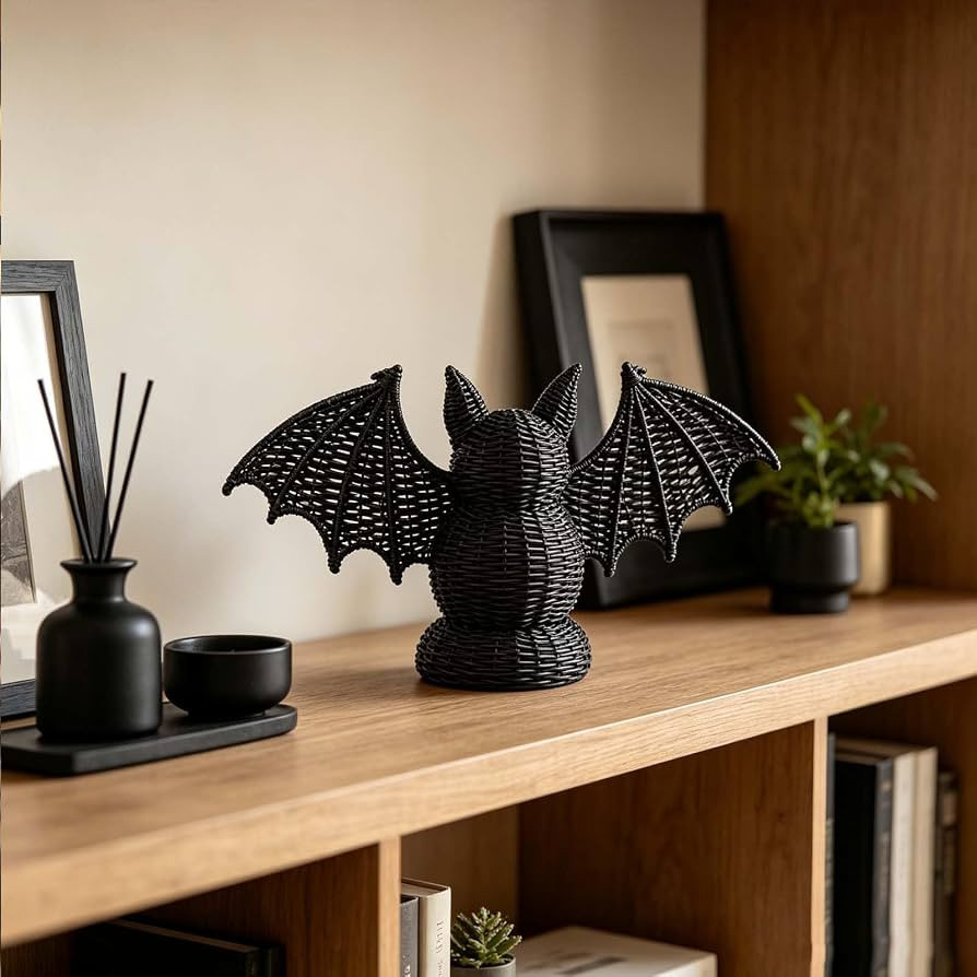 Hand Woven Natural Black Rattan Bat Figurine Ornament,Halloween Farmhouse Decor,Thrilling and Enc... | Amazon (US)