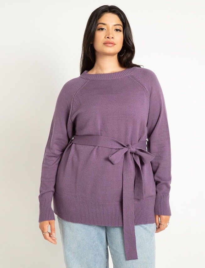 Relaxed Tunic Sweater With Belt | Eloquii