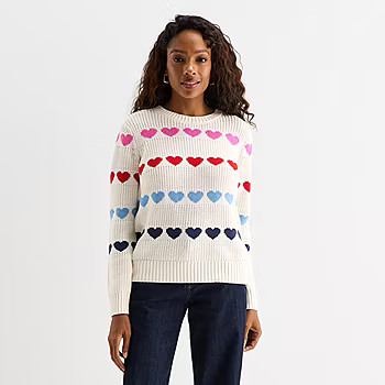 new!St. John's Bay Womens Crew Neck Long Sleeve Cable Knit Pullover Sweater | JCPenney