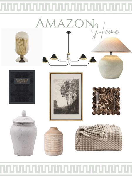 Amazon home find, modern chandelier, match cloche, ginger jar, pottery vase, Alexander McQueen, coffee table, book bedroom, throw blankets, marble tray, scalloped wall art

#LTKunder100 #LTKhome #LTKFind