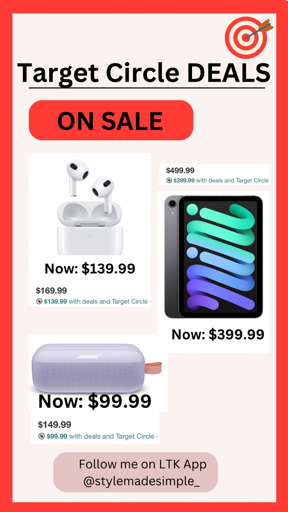 Target Circle deals! Apple iPods on sale, iPad on sale, Apple iPod on sale, Bose speakers on sale, target sale on electronics #targetcircle #target #appleairpods 

#LTKSaleAlert #LTKFamily #LTKSummerSales