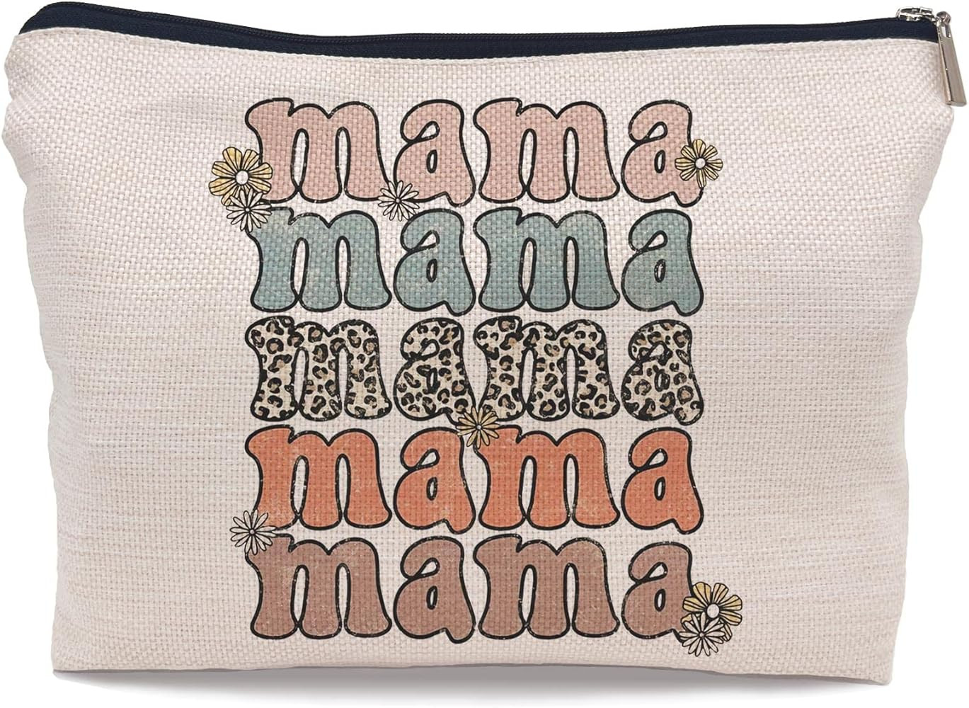 Mama Retro Groovy Leopard Flower Makeup Bag Make up Cosmetic Bag Small Zipper Pouch,Birthday Moth... | Amazon (US)