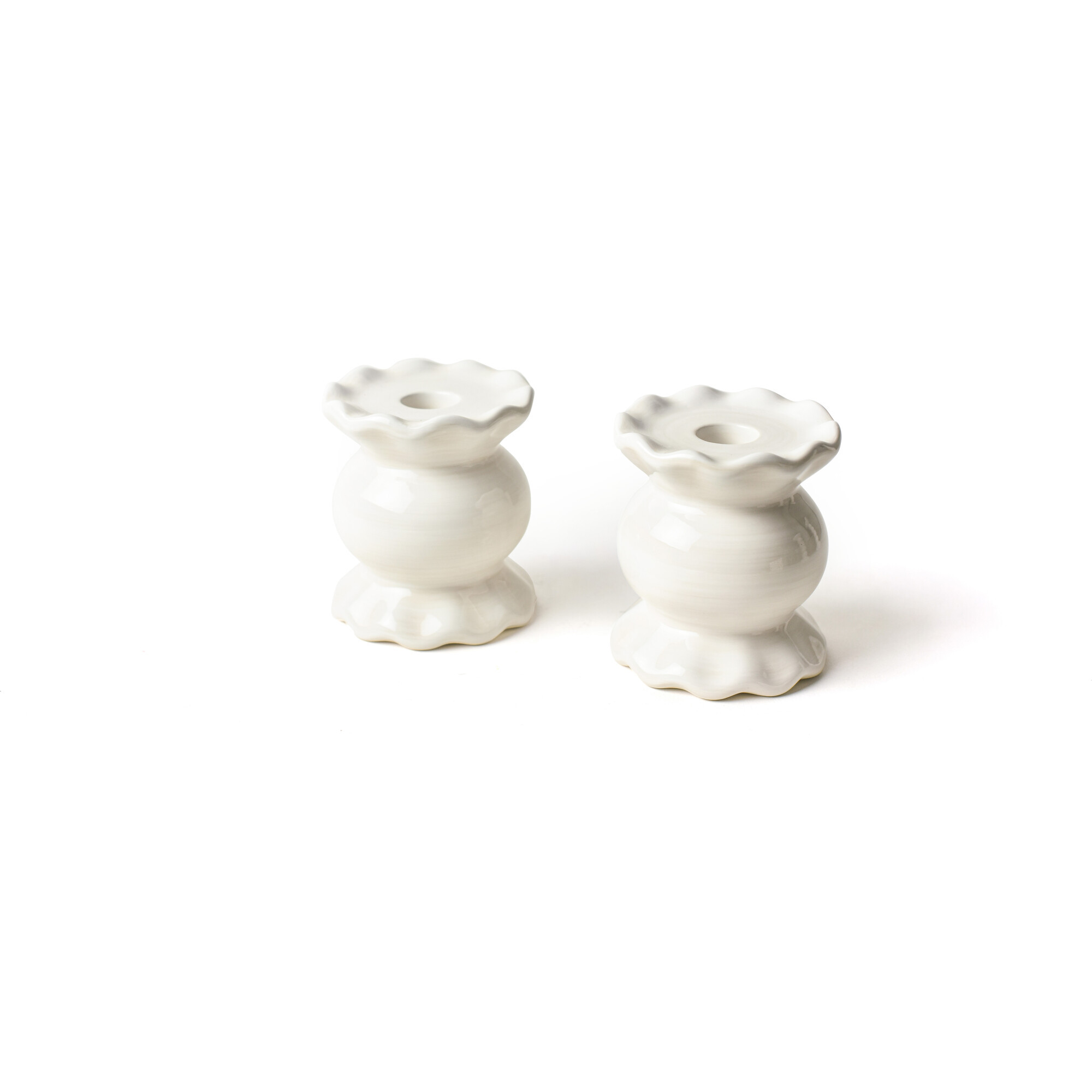 Signature White Small Knob Candle Holder with Ruffle, Set of 2 | Maisonette