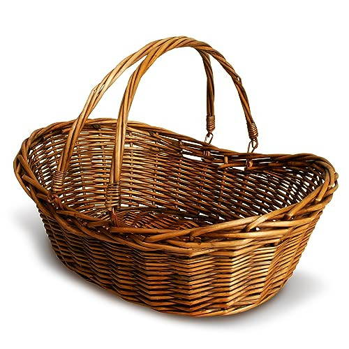 Wald Imports - Large Wicker Basket with Handle - Dark Brown Hand Woven Harvest Basket - Wicker Flower Basket for Storage, Picnics, Easter, Organizing, and More (20 x 7.5 inches) | Amazon (US)