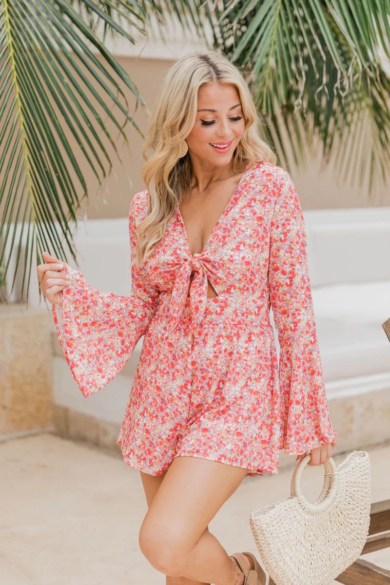 A Loving Heart Coral Floral Romper | Pink Lily