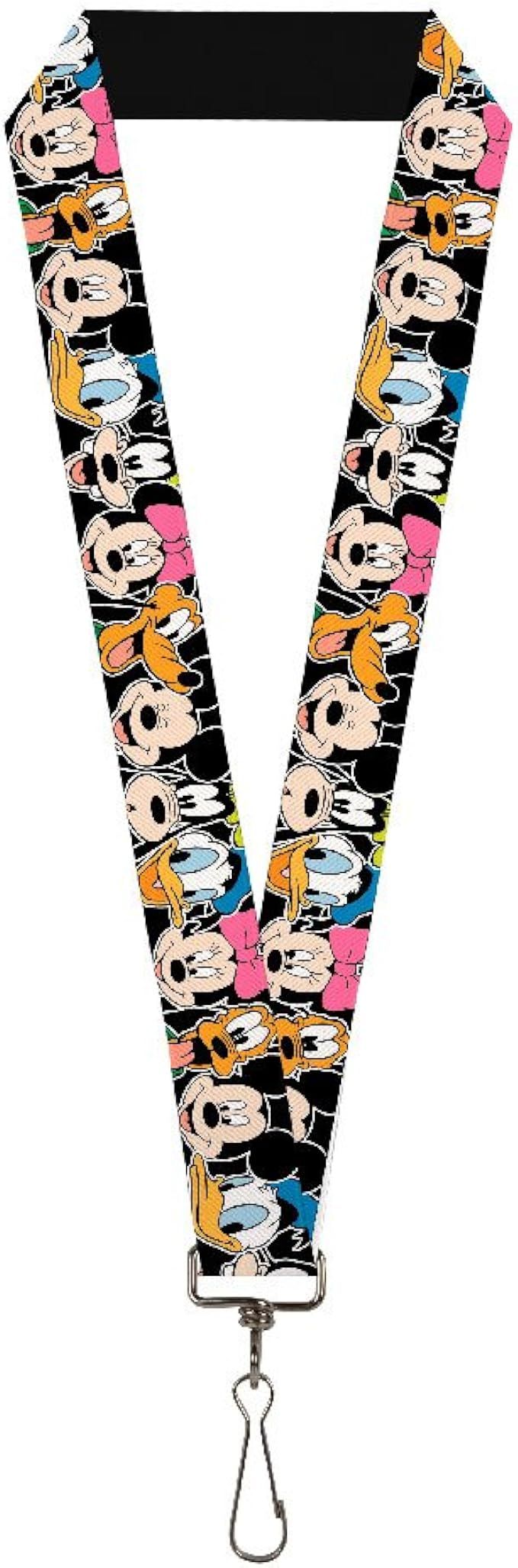 Buckle-Down womens Lanyard - 1.0" Classic Disney Character Faces Black Key Chain, Multicolor, One... | Amazon (US)