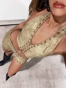 SHEIN BAE Women's Metal Ring Tie Neck Holiday Tank Top, Summer | SHEIN