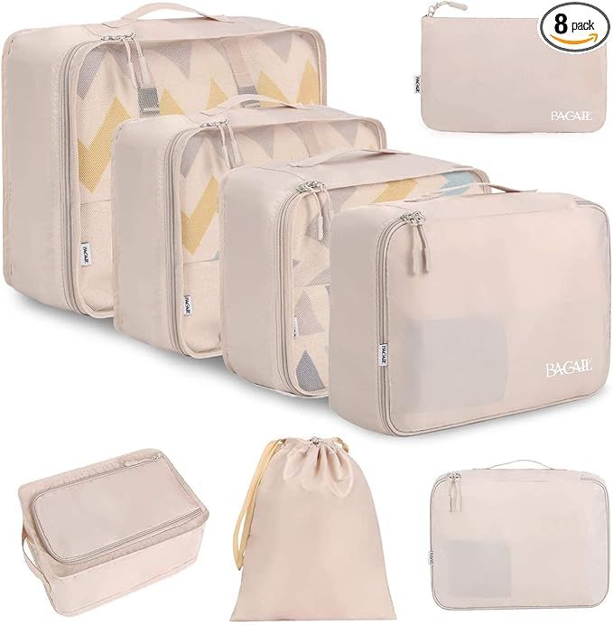 BAGAIL 8 Set Packing Cubes Luggage Packing Organizers for Travel Accessories-Cream | Amazon (US)