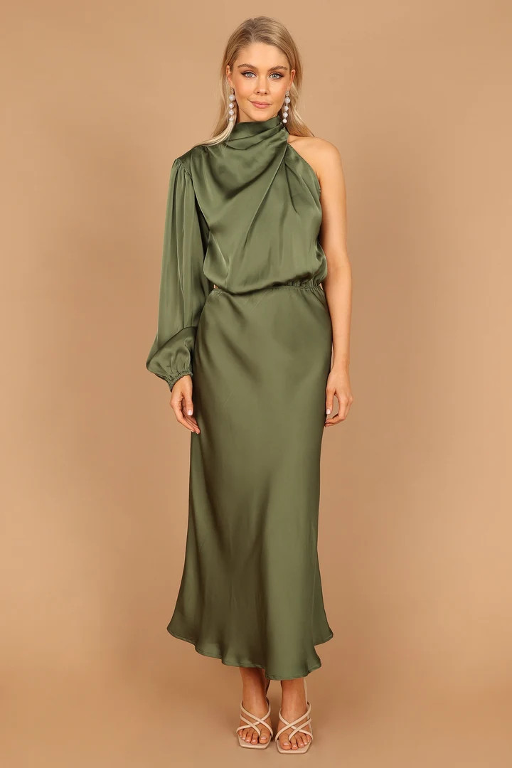 Amelie One Shoulder Midi Dress - Olive | Petal & Pup (US)