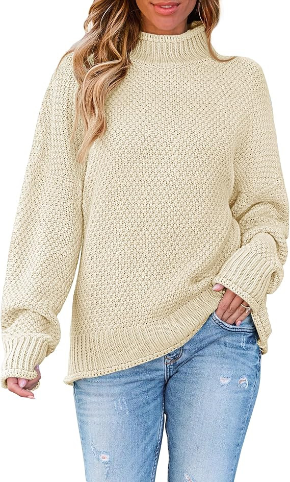 ZESICA Women's 2024 Turtleneck Batwing Sleeve Loose Oversized Chunky Knitted Pullover Sweater Jum... | Amazon (US)