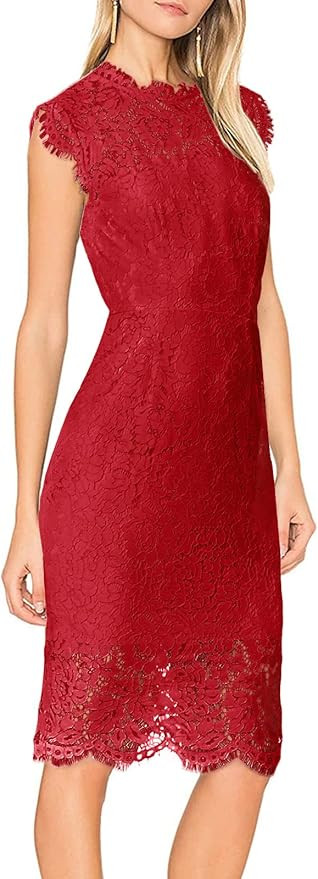MEROKEETY Women's Sleeveless Lace Floral Elegant Cocktail Dress Crew Neck Knee Length for Party | Amazon (US)