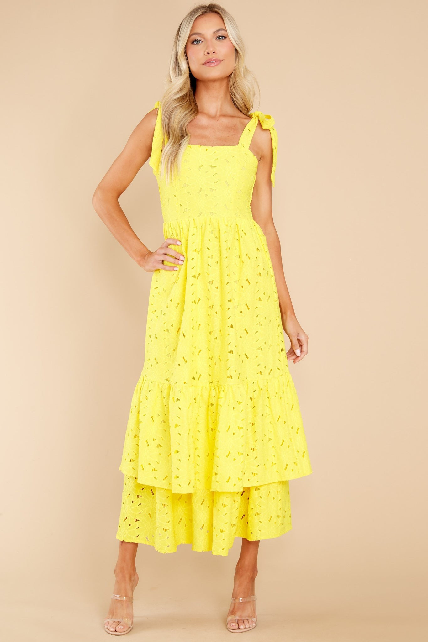 Life Is Sweet Yellow Tiered Lace Maxi Dress | Red Dress 