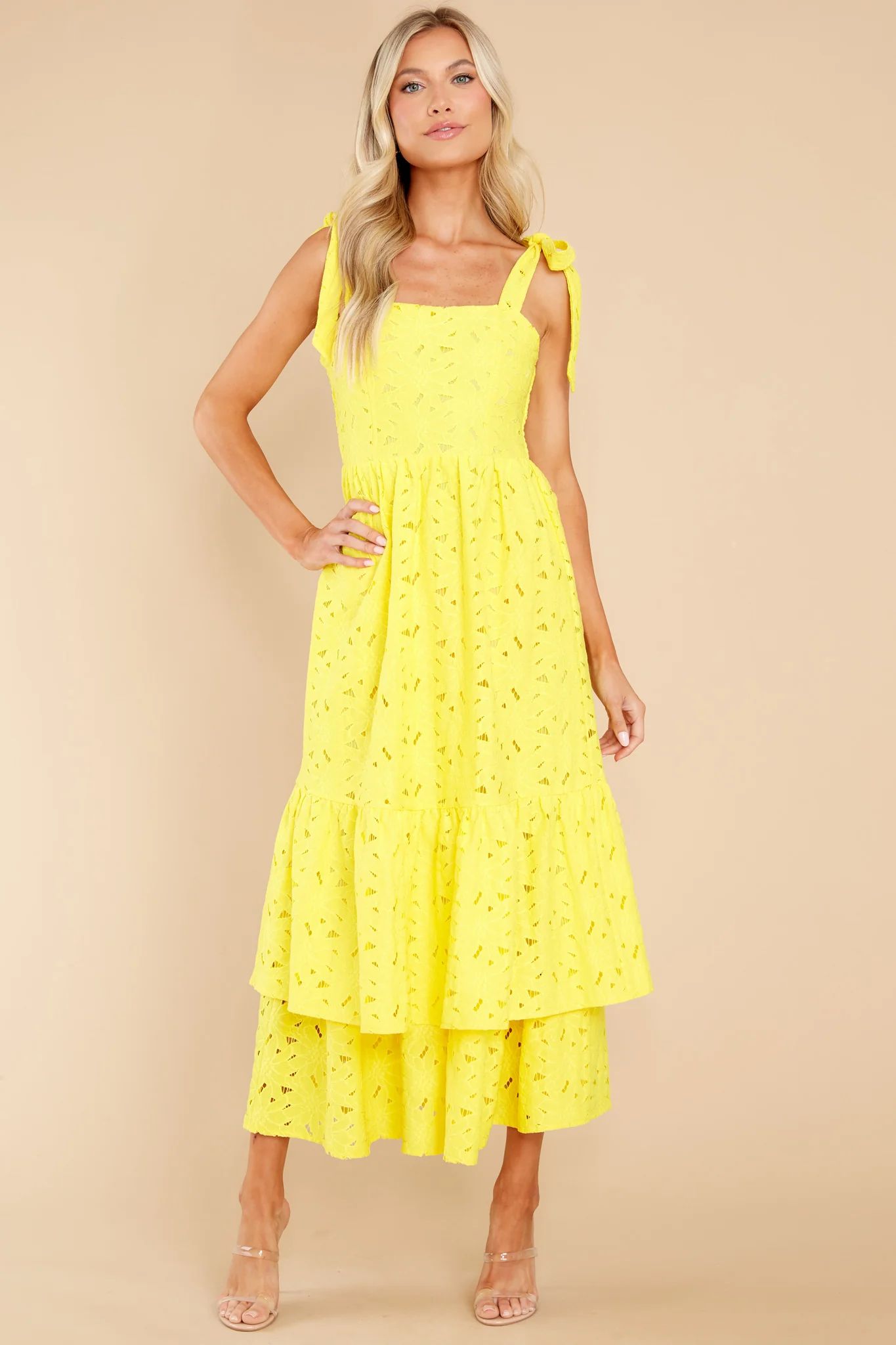 Life Is Sweet Yellow Tiered Lace Maxi Dress | Red Dress 