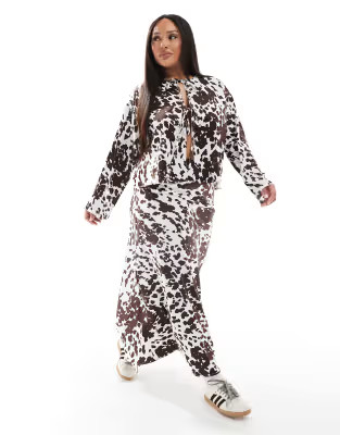 Pieces Curve satin skirt and top co-ord in cow print | ASOS (Global)