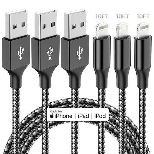 iPhone Charger,3 Pack 10 FT iPhone Charger Fast Charging Cord Apple MFi Certified Lightning Cable... | Amazon (US)