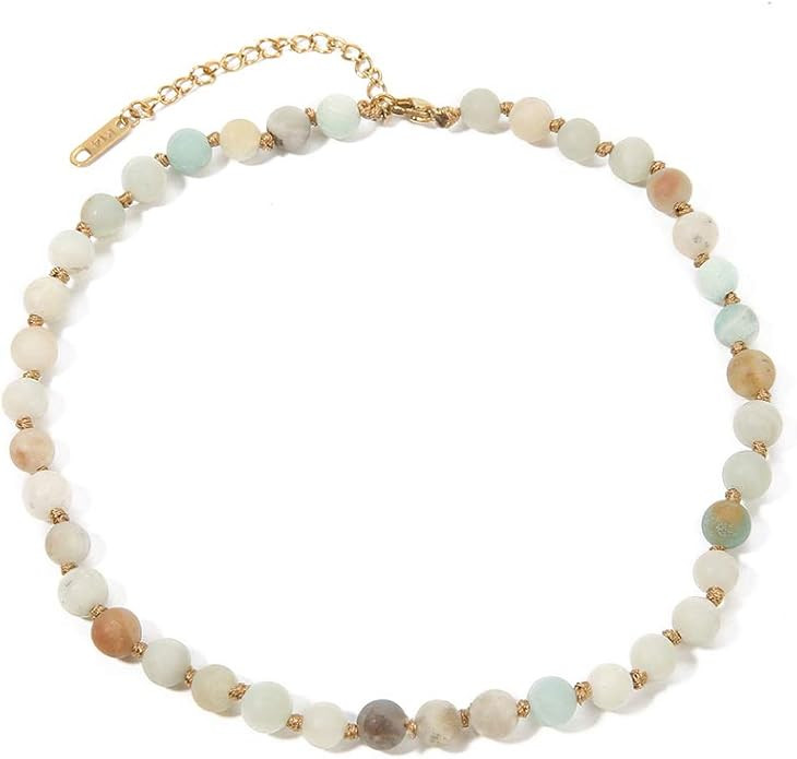 BALIBALI Semi Precious Stone Beaded Choker Necklace 14K Gold Plated Natural Stone Double Strand N... | Amazon (US)