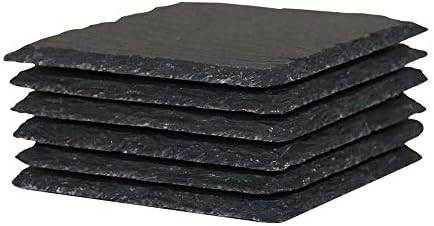 6 Pack 4 x 4 Inch Gorgeous Black Slate Stone Coasters Bluk Square Slate Stone Cup Coaster for Drink  | Amazon (US)