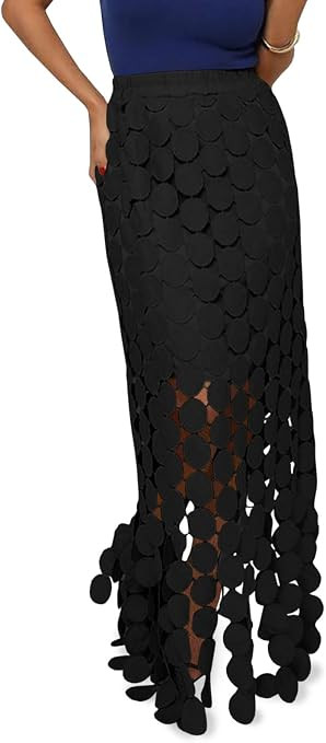 Cicy Bell Womens Hollow Out Maxi Skirts Summer Boho Fringe Hem Long Skirt | Amazon (US)
