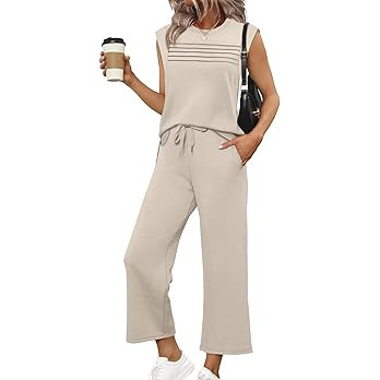 WIHOLL Two Piece Sets for Women Summer Spring Lounge Sets Travel Vacation Outfits Cap Sleeve Side... | Amazon (US)