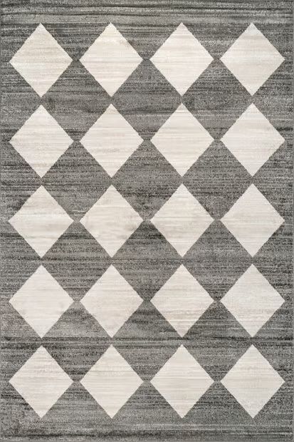 Gray Kayla Checkerboard Tiled 6' 7" x 9' Area Rug | Rugs USA