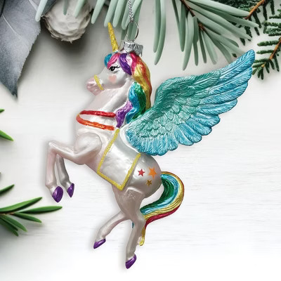 Cute Colorful Unicorn Glass Christmas Ornament with Rainbow Hair| OrnamentallyYou | Target