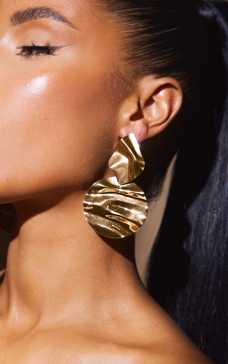 Gold Abstract Disc Statement Earrings | PrettyLittleThing US