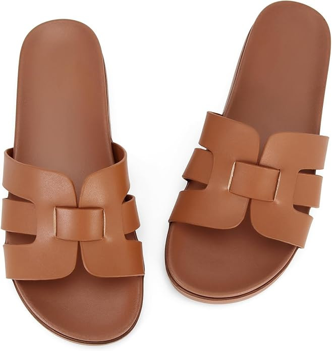 Women's H-Band Flat Sandals Comfortable Platform Slides Sandals Casual Summer Beach Sandals with ... | Amazon (US)