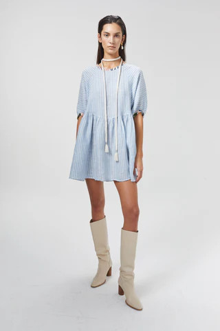 Alcala Linen Dress - Light Blue and White Stripes | Lanhtropy