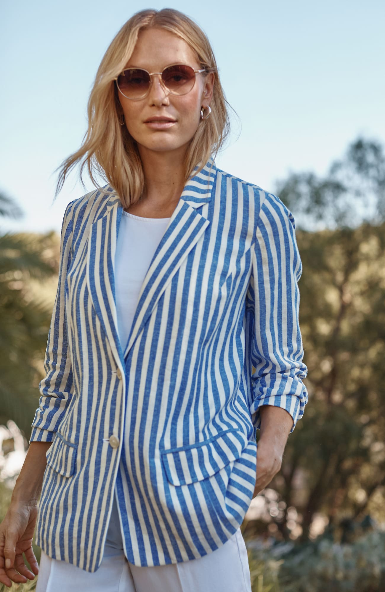 Women's Linen-Blend Striped Blazer (Royal Blue/Cream) (Size: XS) J. Jill | J. Jill