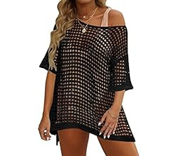 ZESICA Women's 2023 Summer Crochet Swimsuit Cover Ups Short Sleeve Mesh Hollow Out Beach Bikini O... | Amazon (US)