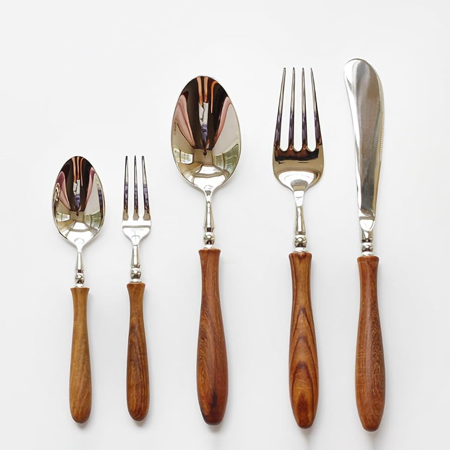 Yoho&mo Elegant Wood Handle Silverware Set - 5 pcs Premium PearWood Handle & 304 Stainless Steel ... | Amazon (US)