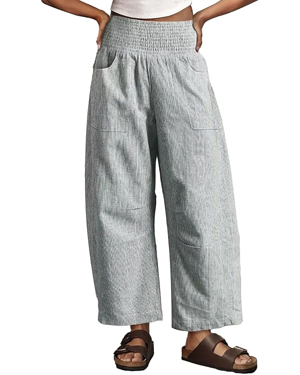 Flamingals Womens Baggy Barrel Pants Wide Leg High Smocked Waisted Lounge Pants Summer 2026 Casua... | Amazon (US)